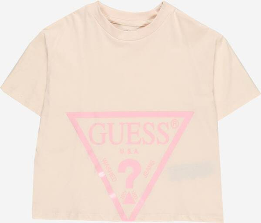 Футболка GUESS Розово-бежевый/Термопринт: розовый треугольник-логотип Девочка