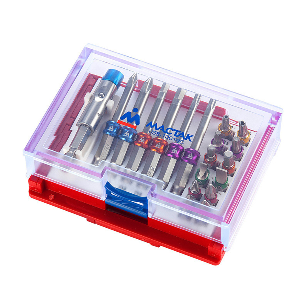 МАСТАК (058-10019C) Набор вставок (бит) 1/4", TORX, HEX, Pozidriv, Phillips, Slotted, 19 предметов