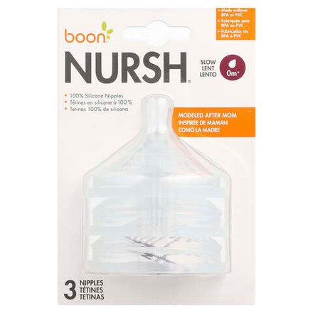 Boon, Nursh®, 100% силиконовая соска, от 0 месяцев, медленный поток, 3 соски