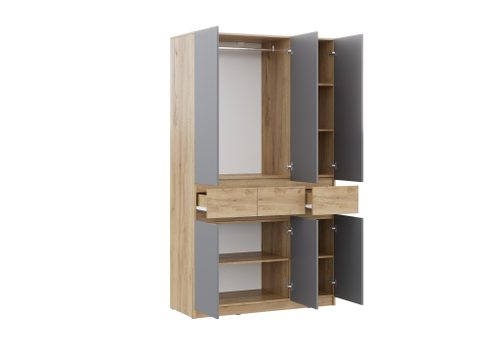 БОСТОН ЛАЙТ Шкаф ШК-003 (3-ств.) Корпус - Дуб Крафт золотой К003  Фасад ЛДСП - Серый Шифер