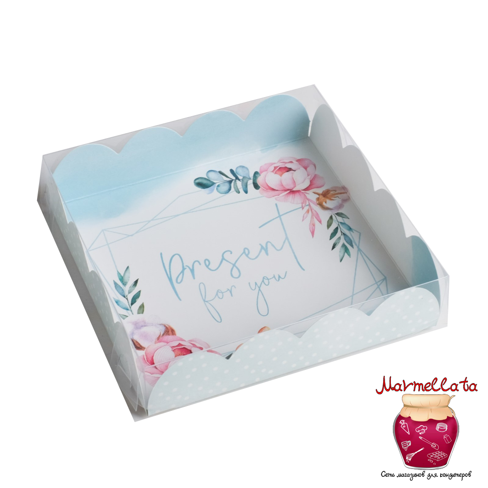 Упаковка для печенья и пряников с PVC крышкой "Present", 13*13*3 см