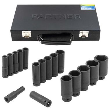 Набор головок ударных глубоких 17 пр., 1/2''(10, 12-19, 21, 22, 24, 27, 30, 32, 34, 36мм), в кейсе Partner PA-417782MPB