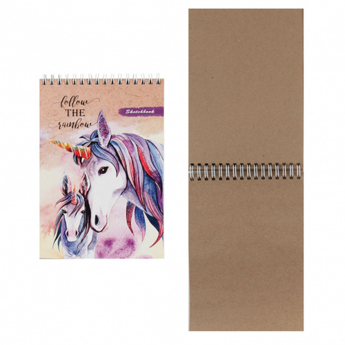 Скетчбук А5 50л/гребень "Пара Единорогов" крафт100г/м2 ПРОФ-ПРЕСС 50-6009