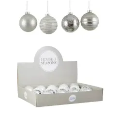 Набор стеклянных шаров Вьюга 70 мм., 18 шт., серебро, Christmas DeLuxe (86789)