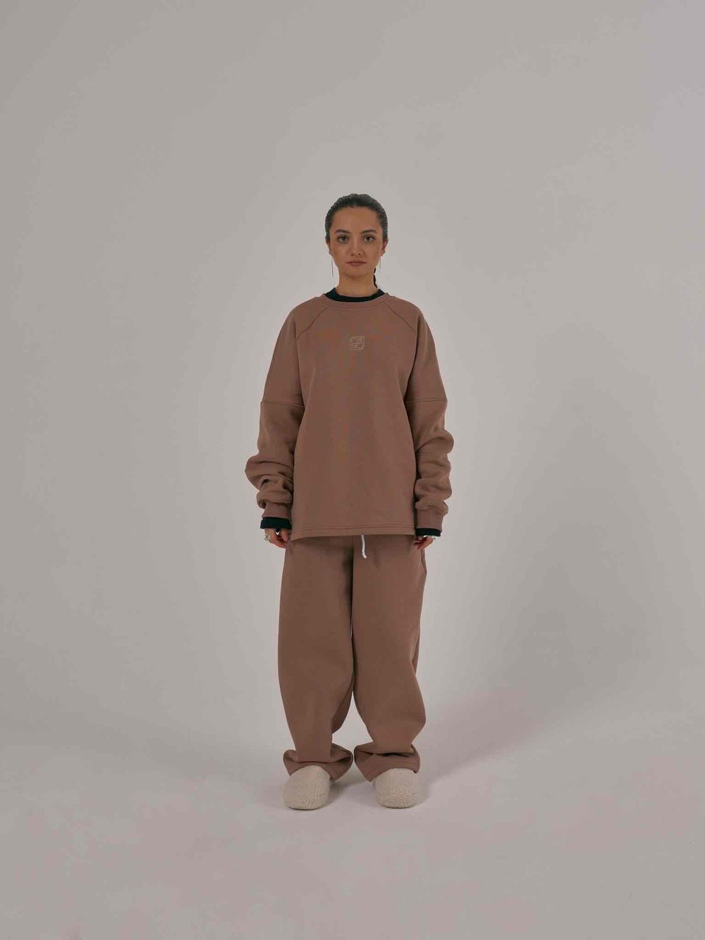 Брюки One Two Multicolor Широкие с начесом синопия фреско