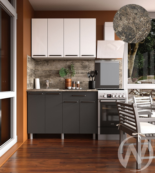 Кухня Ребекка 1.2м (корпус белый/белый; графит) 38мм королевский опал