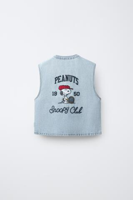 ZARA ДЖИНСОВЫЙ ЖИЛЕТ SNOOPY PEANUTS™, ГОЛУБОЙ