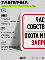 Табличка для частной территории "Частная собственность, охота и прогулки запрещены", на дом, для участка, организаций, предупреждающая, 40х30 см, Silver Plane x Айдентика Технолоджи
