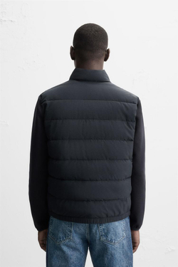 ZARA ОДНОТОННАЯ СТЕГАНАЯ КУРТКА, МОРСКОЙ СИНИЙ