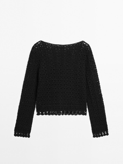 Massimo Dutti Свитер из кружева кроше с ажурным узором, черный