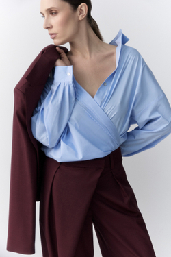 Рубашка свободного кроя из хлопка голубой