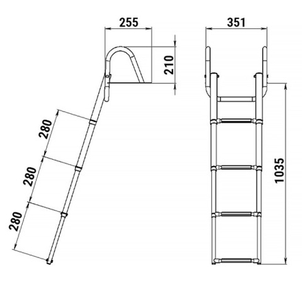 Трап телескопический с поручнем, 4 серых ступеней (ширина 350 мм.)