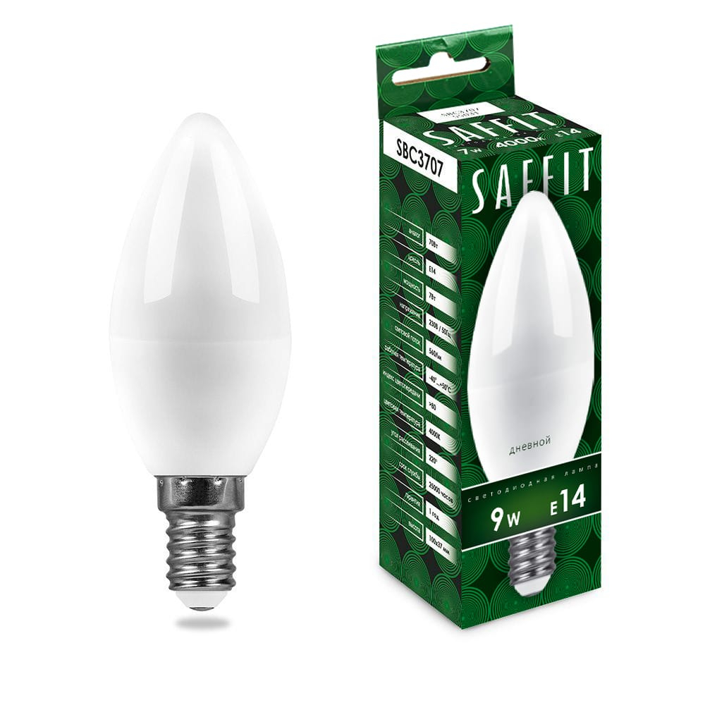 Лампа светодиодная LED SAFFIT свеча SBС3709 9W Е14 С37 6400K
