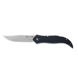 Фото недорогой стальной складной нож с серебристым клинком 101 мм и чёрной деревянной рукояткой Stinger FB619B в чехле и коробке
