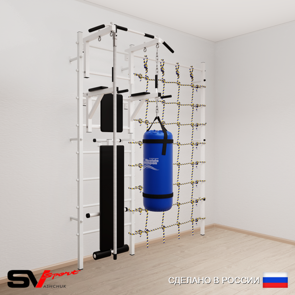Шведская стенка Sv Sport 58020 (Турник стандарт/Брусья/Скамья/Канат/Цепь/Мешок 22кг/Канатный лаз)