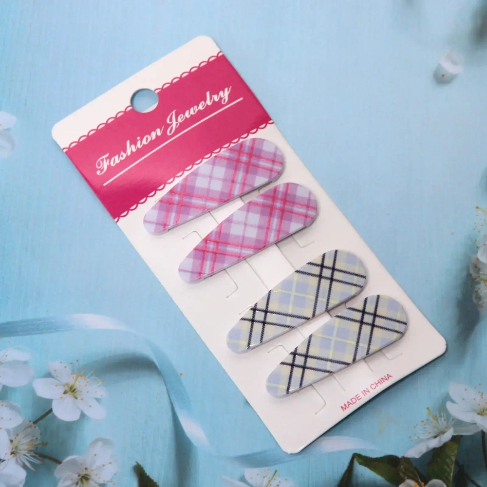 Зажимы для волос 4шт «Collection School», принт клетка, 5,2*1,7см