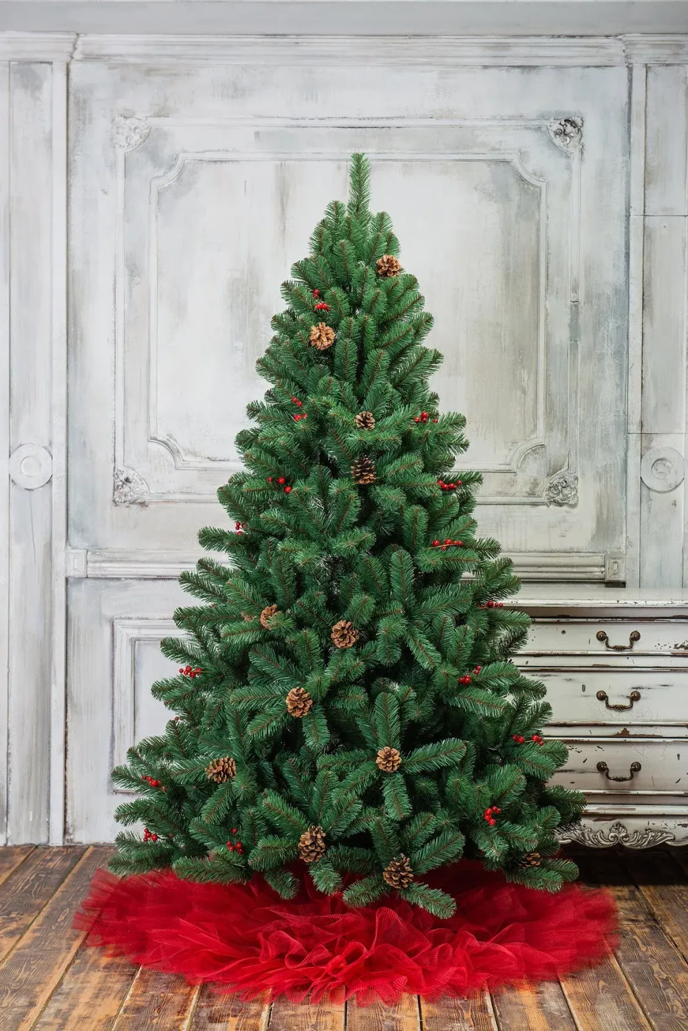 Искусственная елка Новогодняя сказка с шишками и ягодами 150 см., мягкая хвоя, ЕлкиТорг (15150)