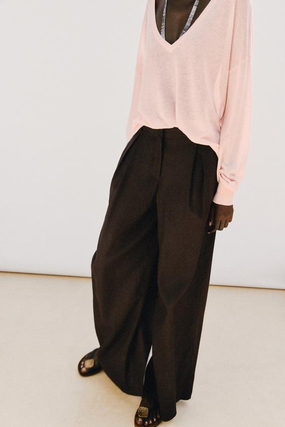 ZARA ШИРОКИЕ БРЮКИ ИЗ ЛЬНА, КОРИЧНЕВЫЙ