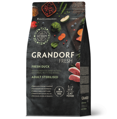 Grandorf Fresh Cat Potato корм сухой беззерновой для стерилизованных кошек утка,батат