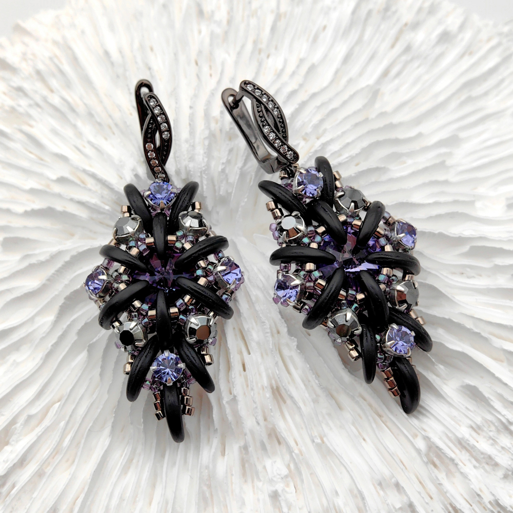 Набор для создания серег Bella, Jet Matte / Tanzanite