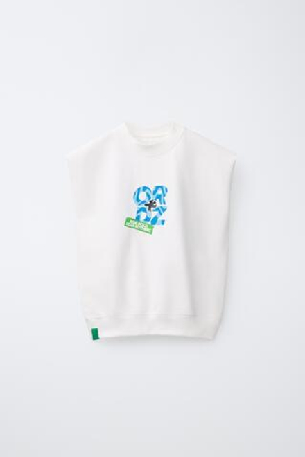 ZARA ФУТБОЛКА С ЛОГОТИПОМ, ЖЕЛТОВАТО-БЕЛЫЙ