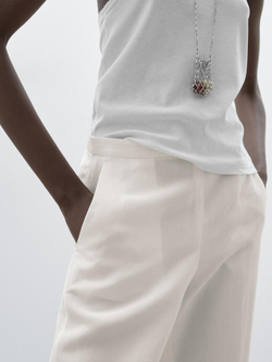 Massimo Dutti Брюки прямого кроя из струящейся льняной ткани, кремовый