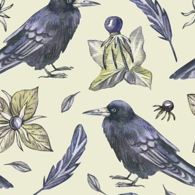 Вороны. Акварельные Птицы на светлом фоне