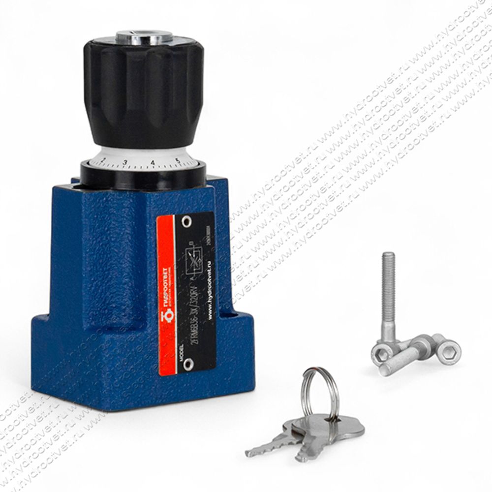 2FRM6B36-3X/32QRV - Регулятор расхода Ду 6 для монтажа на плиту, номинальный расход 32 л/мин, B = без доп. канала (стандарт), обратный клапан - есть