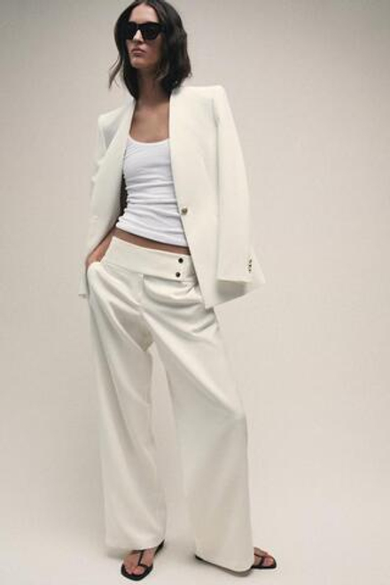 ZARA БРЮКИ ПРЯМОГО КРОЯ С НИЗКОЙ ПОСАДКОЙ, ЭКРЮ