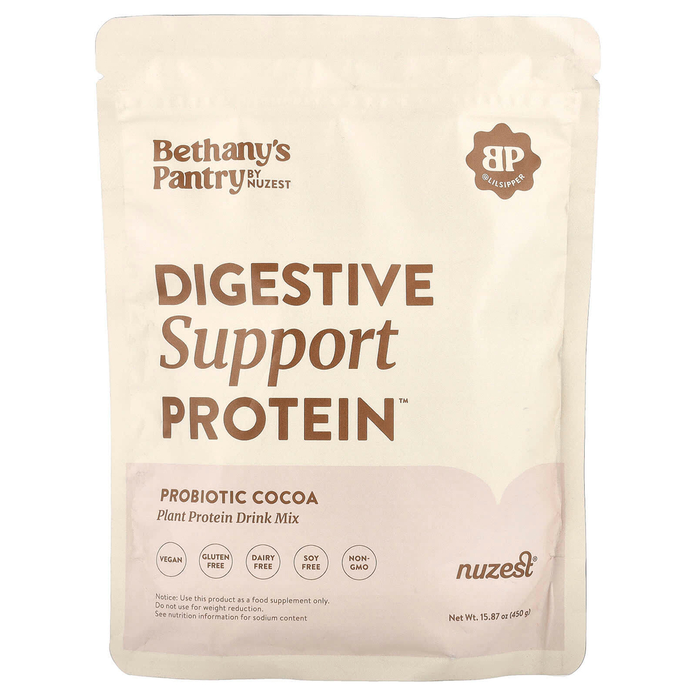 Nuzest, Bethany's Pantry, Digestive Support Protein ™, пробиотик какао, 450 г (15,87 унции)