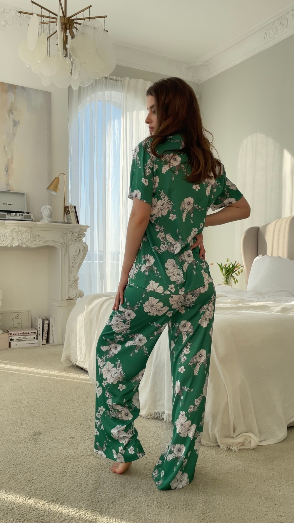 Блуза с короткими рукавами Silk Цветы зеленый
