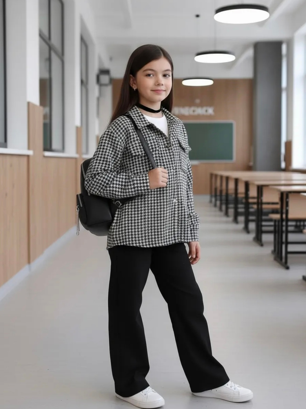 Рубашка с принтом "Гусиная лапка" черно-белого цвета