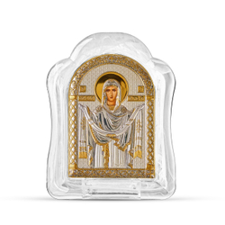 Покрова БМ, икона арочная, белое муранское стекло 65х85