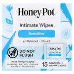 The Honey Pot Company, салфетки для интимной гигиены, для чувствительных зубов, 15 салфеток в индивидуальной упаковке