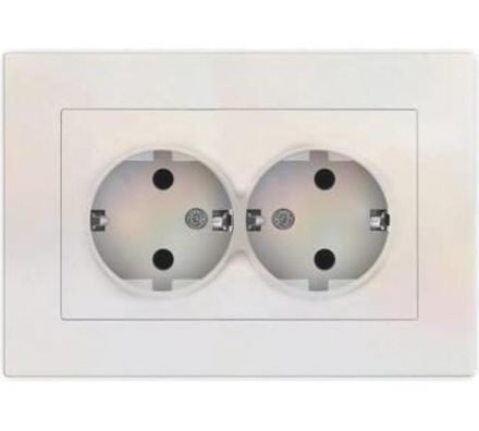 Розетка двухместная "UNIVersal" серия "Афина" с/з, с/у, 16А, 220В, жемчуг (еврослот) (HU2311)