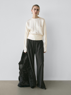 Massimo Dutti Плиссированная блузка - STUDIO, бежевый