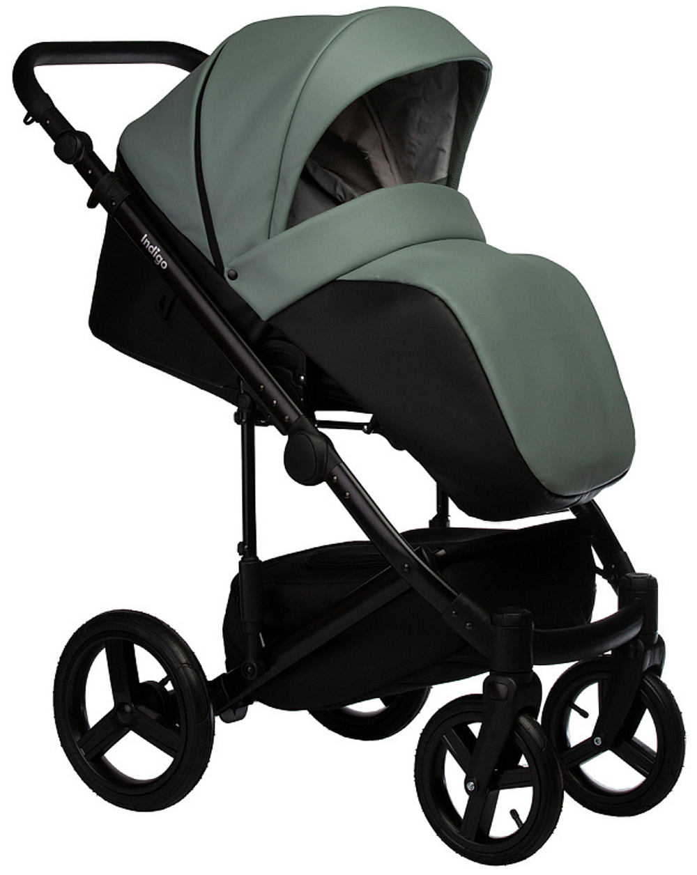 Детская коляска Indigo Tour Eco 3 в 1 с автокреслом Avionaut Cosmo Te03 черная кожа+шалфей кожа