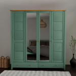 Шкаф для одежды, 200х60х216, Саргас, распашной, с зеркалом и ящиками, деревянный, массив сосны, зеленый эвкалипт, Dipriz