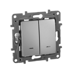 Выключатель 2х-клавишный с подсветкой/индикацией 10А 250В алюминий ETIKA Legrand