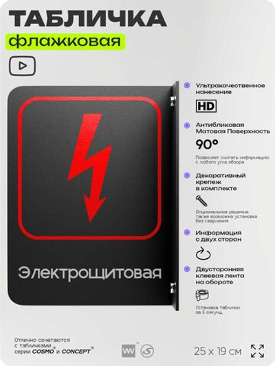 Табличка Электрощитовая флажковая на стену, двусторонняя с крепежом, 19 х 25 см, для офиса, кафе, ресторана, серия COSMO, Айдентика Технолоджи
