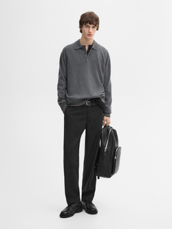 Massimo Dutti Свитер из 100% кашемира с воротником-поло, серый меланж