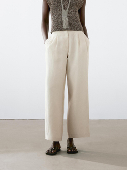 Massimo Dutti Брюки из 100% льна с двойными защипами, дымчатый