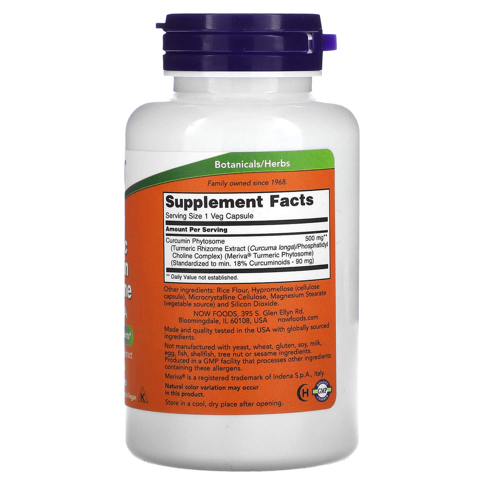 NOW Foods, Куркума и фитосома куркумина с меривой, 60 растительных капсул (500 мг на капсулу)