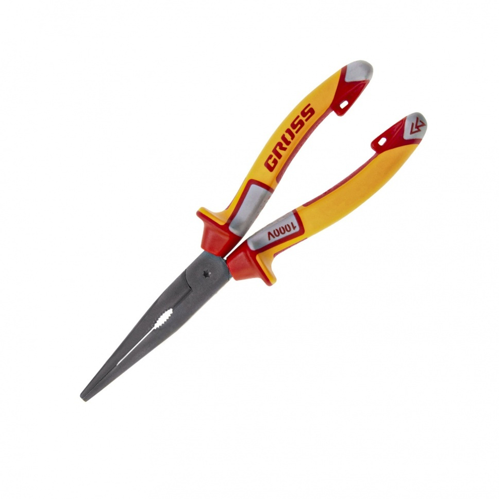 Длинногубцы прямые, диэлектрические рукоятки до 1000 В, трехкомпонентные рукоятки, 205 мм Gross