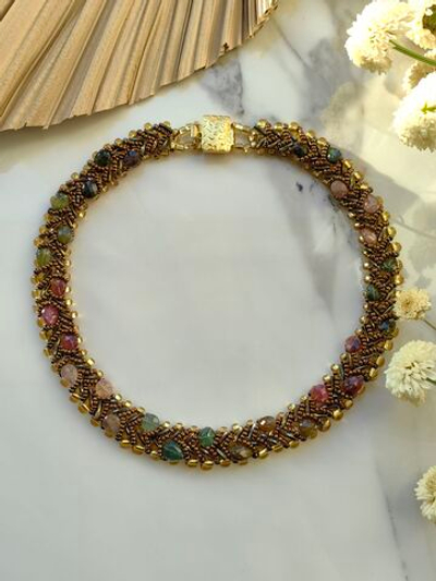 Колье из бисера "Змейка" ручной работы с камнем Турмалин