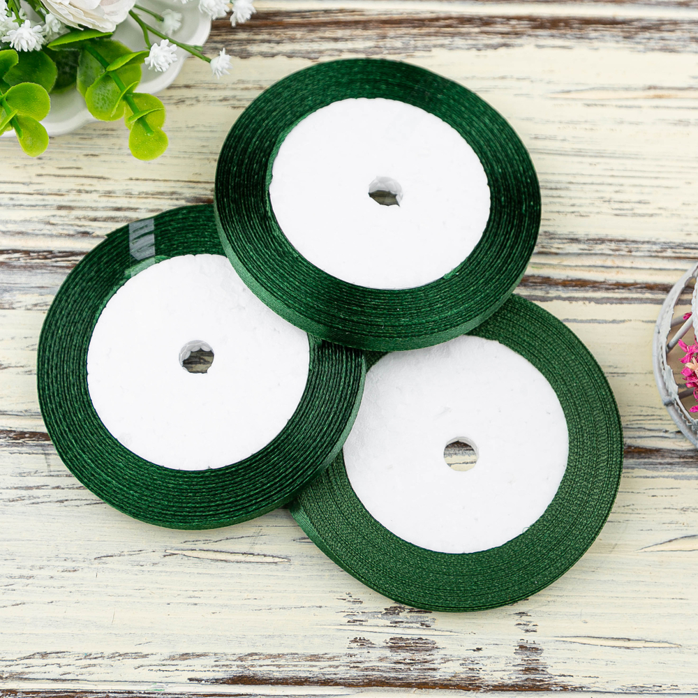 Лента атласная 6 мм (23 метра, цвет №49  темно-зеленый)