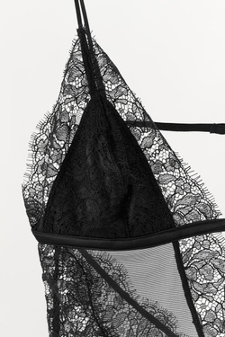 ZARA КОМБИНИРОВАННОЕ КРУЖЕВНОЕ БОДИ, ЧЕРНЫЙ