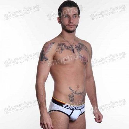 Мужские трусы брифы белые с (желто-красн) резинкой Aussiebum Fire Brief AB00381