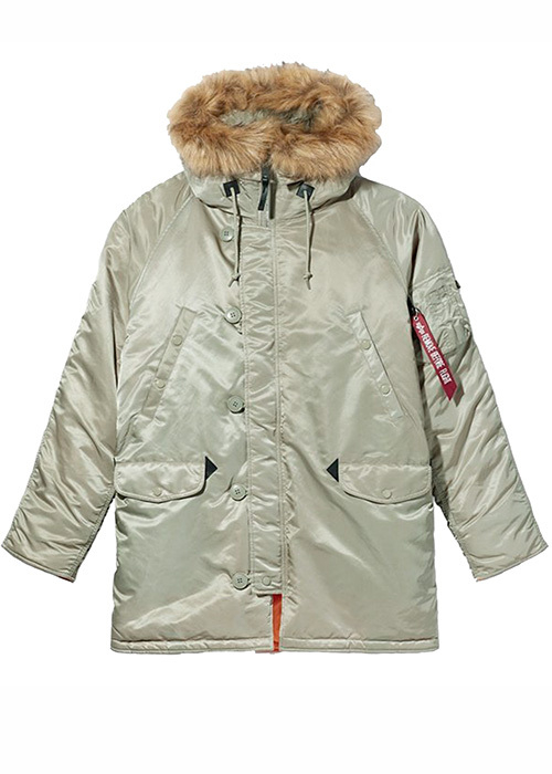 Куртка Аляска Alpha Slim Fit N-3B Parka (бежевая - dark khaki/orange)