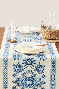 ZARA HOME МОЗАИЧНАЯ НАСТОЛЬНАЯ ДОРОЖКА С ПОЛИМЕРНЫМ ПОКРЫТИЕМ, СИНИЙ